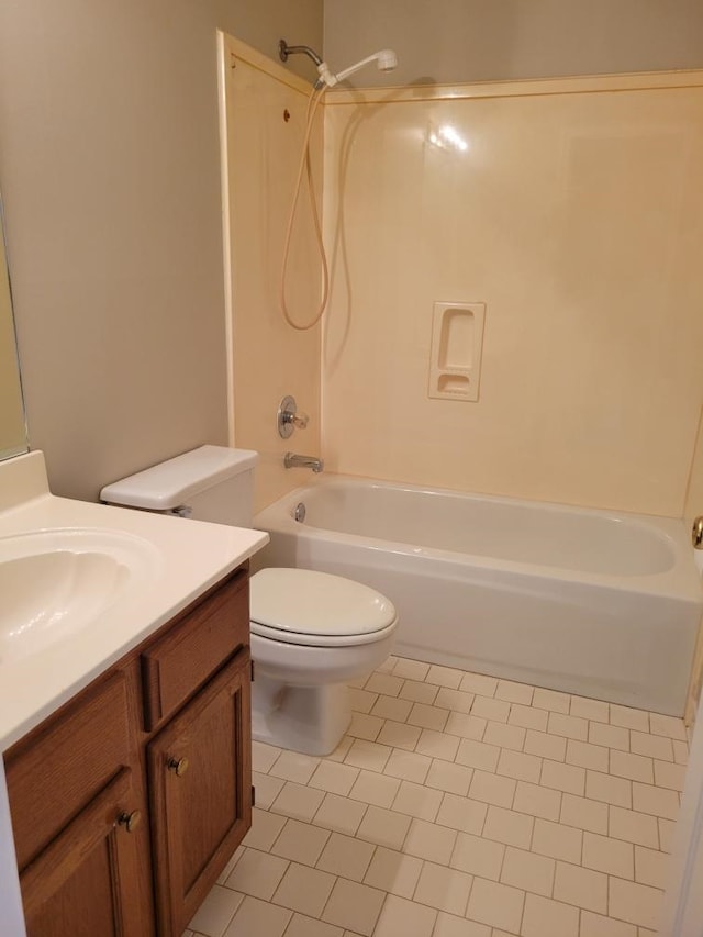 full bathroom featuring vanity, shower / washtub combination, and toilet