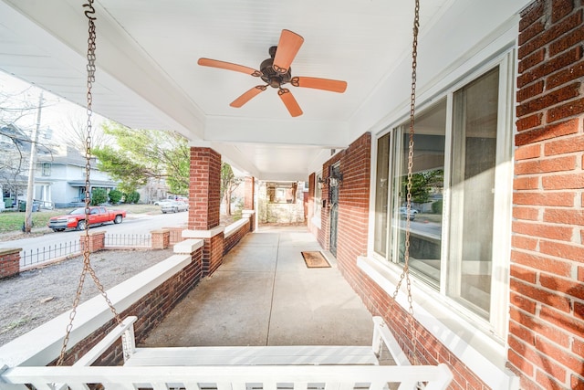 view of patio with ceiling fan and covered porch