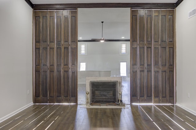 entryway featuring dark hardwood / wood-style floors and ceiling fan