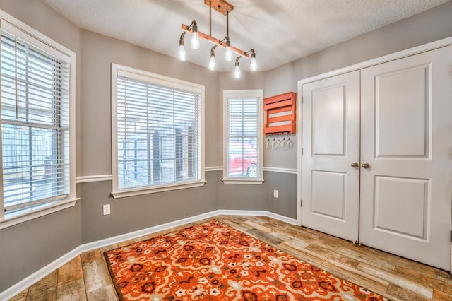 interior space featuring light hardwood / wood-style flooring and a textured ceiling