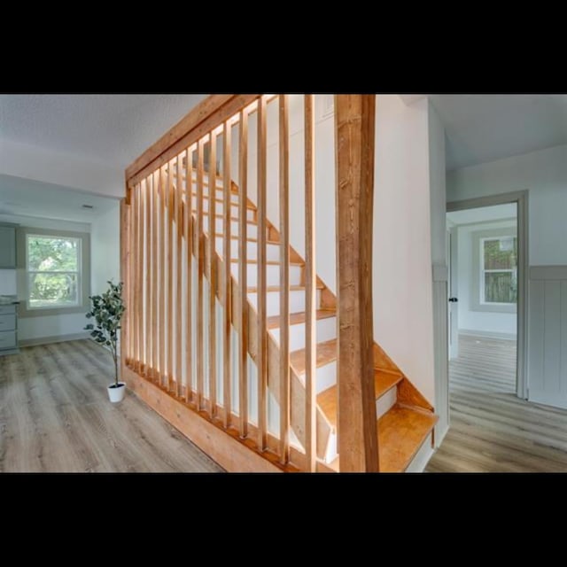 staircase featuring hardwood / wood-style floors