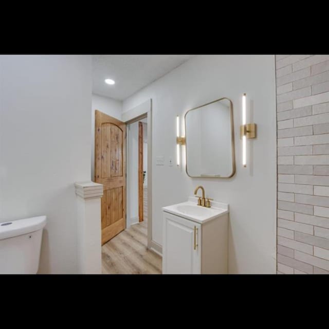 bathroom with vanity, hardwood / wood-style floors, and toilet