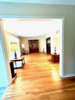 hallway with hardwood / wood-style flooring