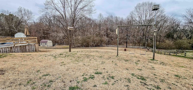 view of yard with a shed