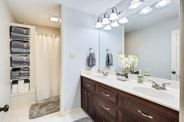 bathroom with vanity and shower / tub combo