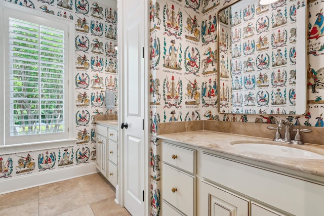 bathroom with vanity and tile patterned floors