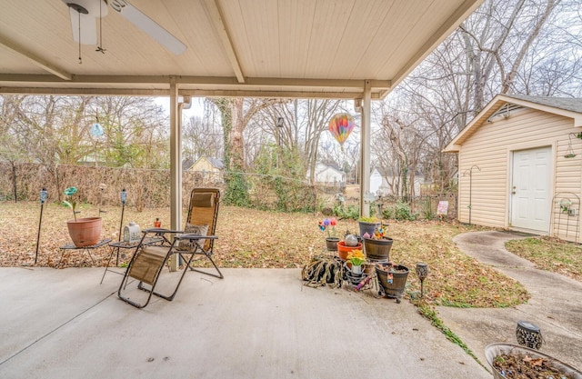 view of patio / terrace featuring ceiling fan