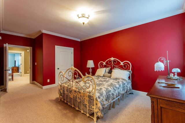 bedroom featuring carpet floors and ornamental molding