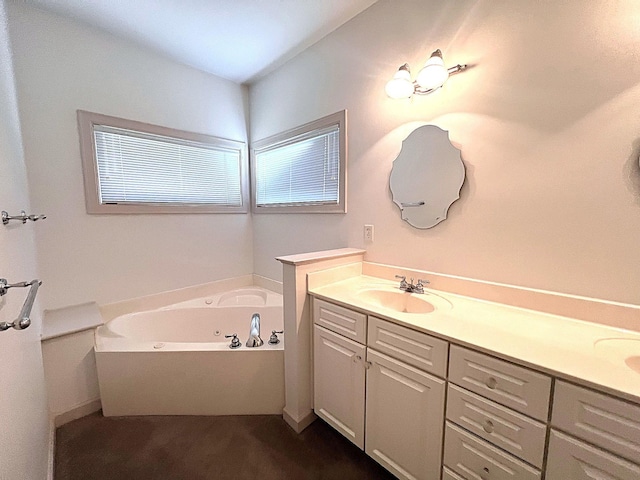 bathroom with vanity and a bathtub