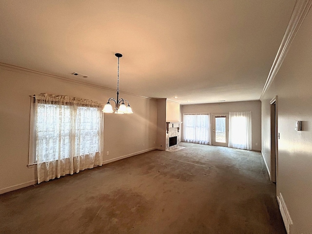 interior space featuring a notable chandelier and ornamental molding