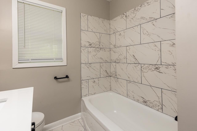 2856 Allen Rd, Memphis, TN 38128 - full bath with washtub / shower combination, toilet, marble finish floor, and baseboards