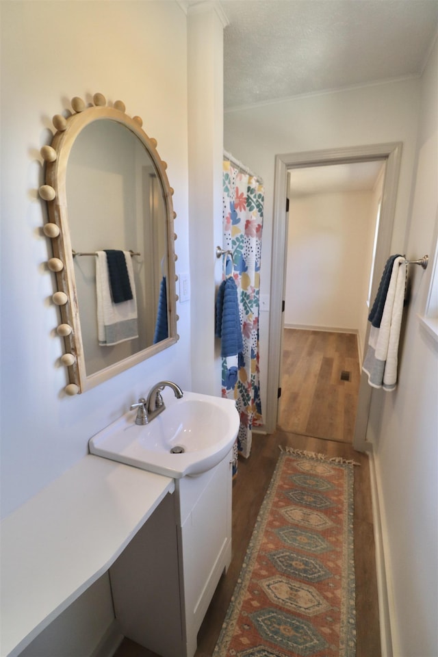 bathroom featuring vanity and wood-type flooring