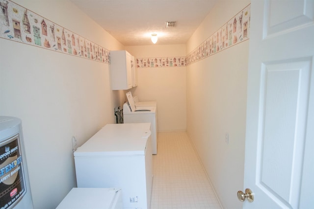 washroom with washing machine and dryer and water heater