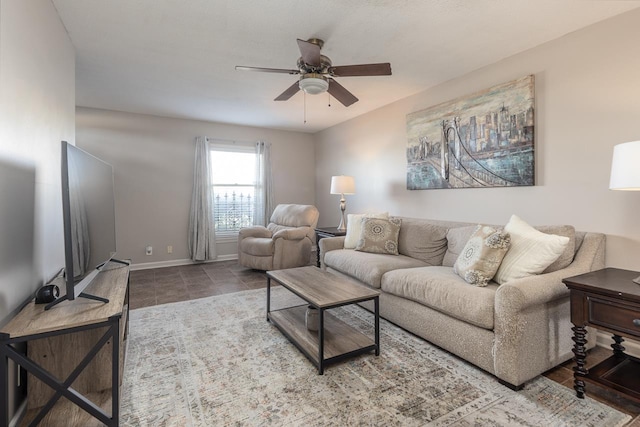 living room featuring ceiling fan