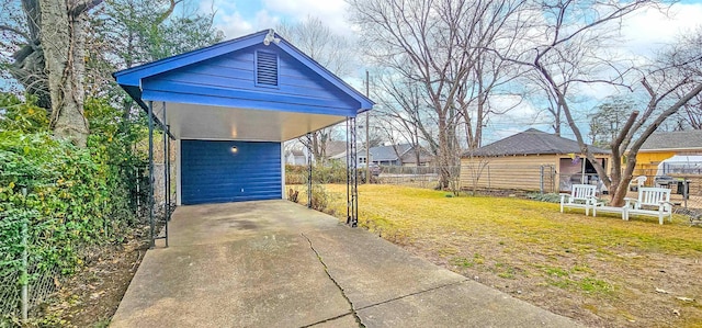 exterior space with a carport and a yard