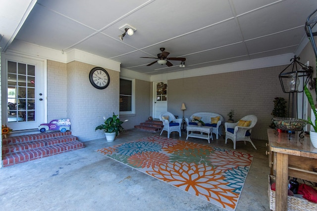 view of patio featuring an outdoor living space and ceiling fan