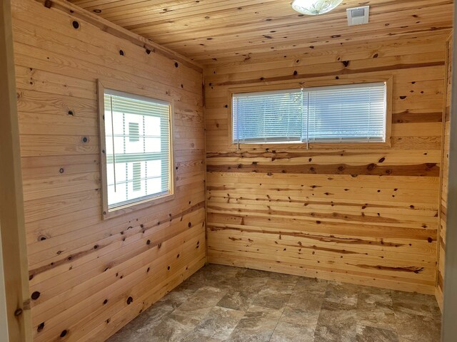 spare room with wooden walls and wooden ceiling