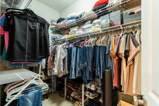 walk in closet with carpet