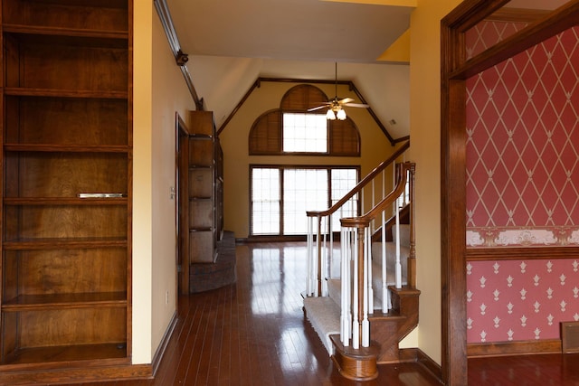 entrance foyer featuring dark hardwood / wood-style floors and ceiling fan