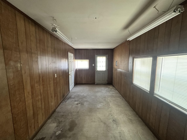 hall with wood walls