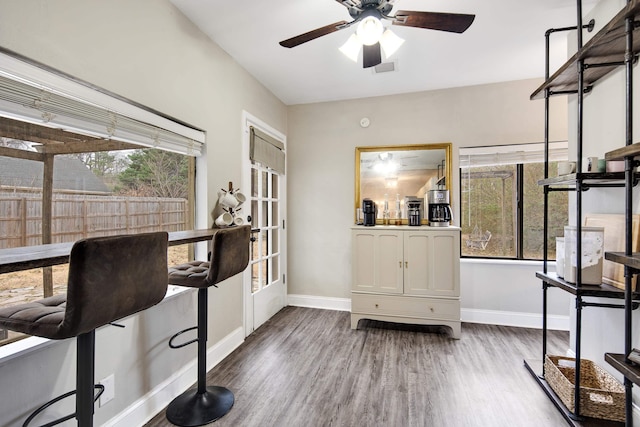 office space with ceiling fan and wood-type flooring