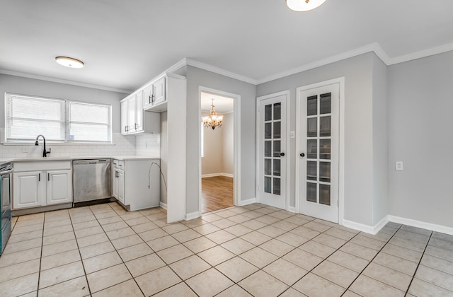 kitchen featuring stainless steel appliances, sink, white cabinets, and decorative backsplash