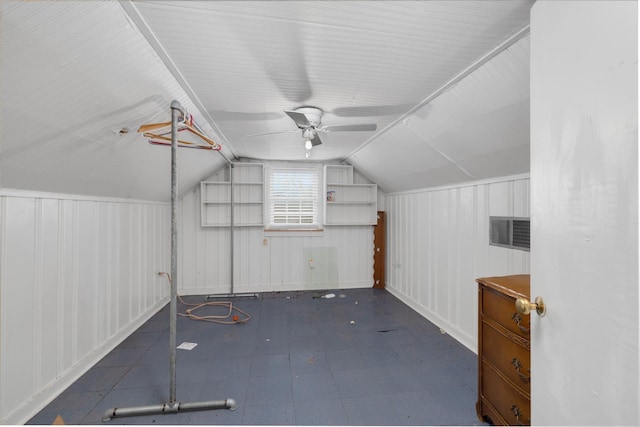 bonus room with ceiling fan and vaulted ceiling