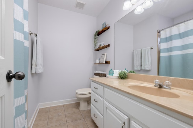 bathroom with vanity, tile patterned floors, and toilet