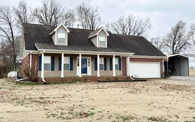 new england style home featuring a carport, a garage, and covered porch