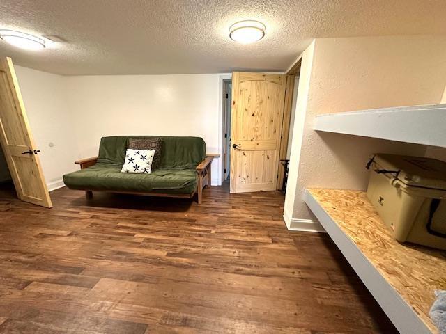 sitting room with dark hardwood / wood-style flooring and a textured ceiling