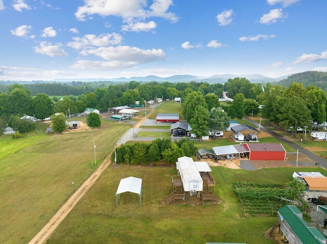 bird's eye view featuring a rural view and a mountain view