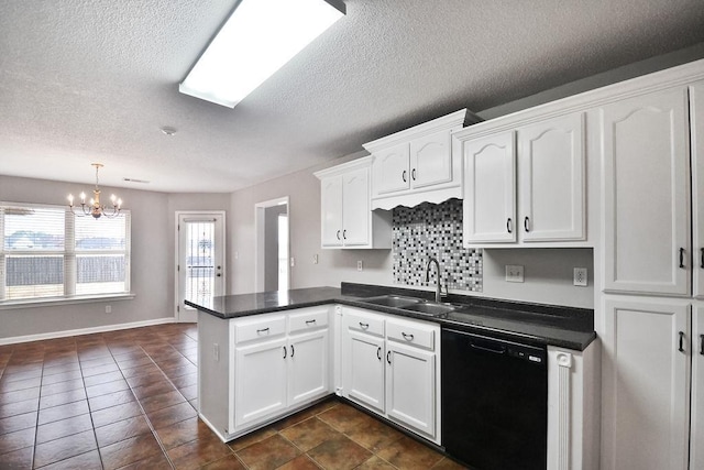 kitchen with sink, white cabinets, kitchen peninsula, and black dishwasher