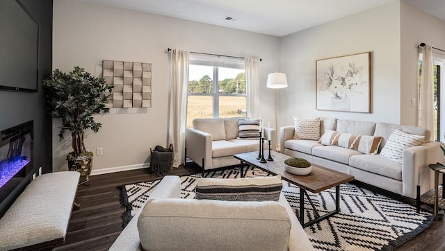 living room featuring dark hardwood / wood-style flooring