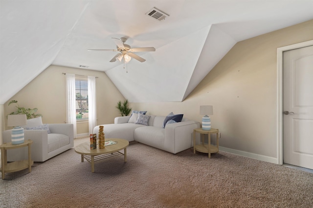 interior space featuring ceiling fan and vaulted ceiling