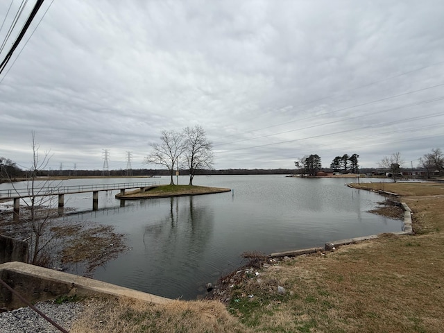 view of dock with a water view