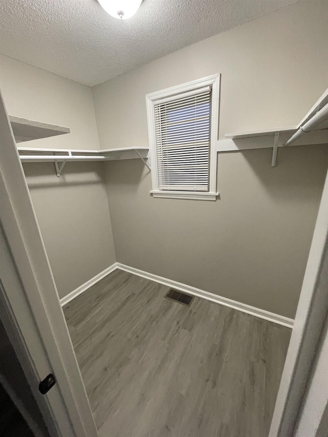 spacious closet with dark wood-type flooring