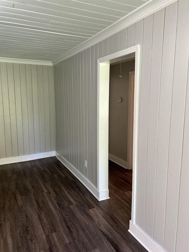 spare room featuring ornamental molding and dark hardwood / wood-style flooring