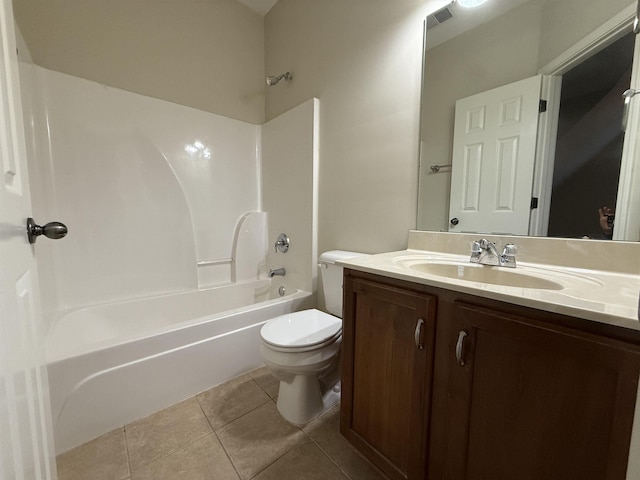 full bathroom featuring tile patterned flooring, toilet, vanity, and  shower combination