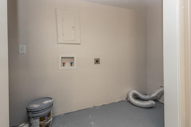 laundry room with washer hookup, electric panel, and hookup for an electric dryer