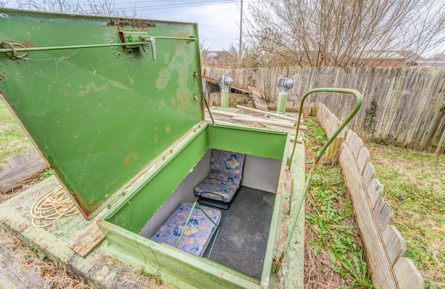 view of storm shelter