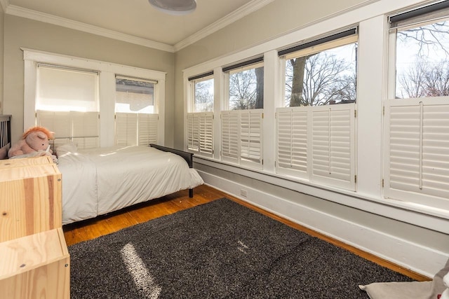 bedroom featuring crown molding and hardwood / wood-style flooring