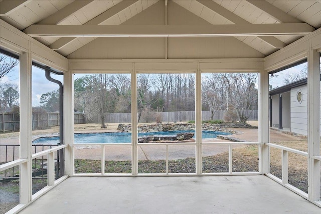 6961 Wittenham Cv, Memphis, TN 38119 - unfurnished sunroom with lofted ceiling with beams