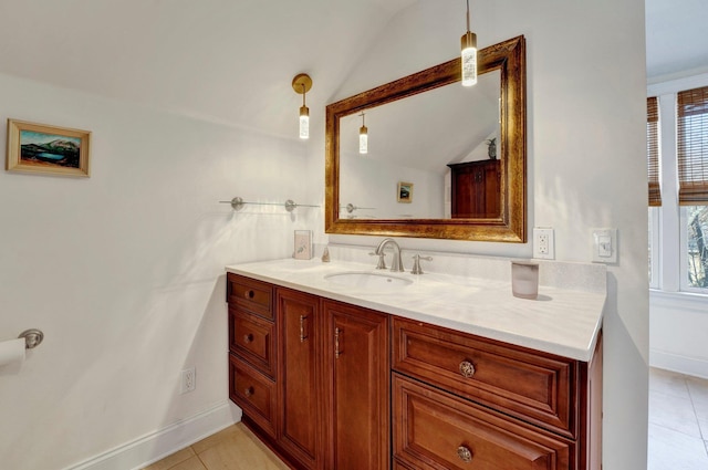 bathroom with vanity and tile patterned floors