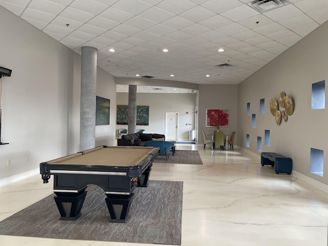 playroom featuring ornate columns and billiards