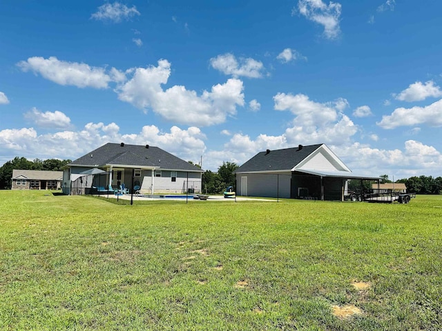 view of yard with a fenced in pool