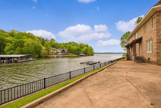 water view featuring a dock