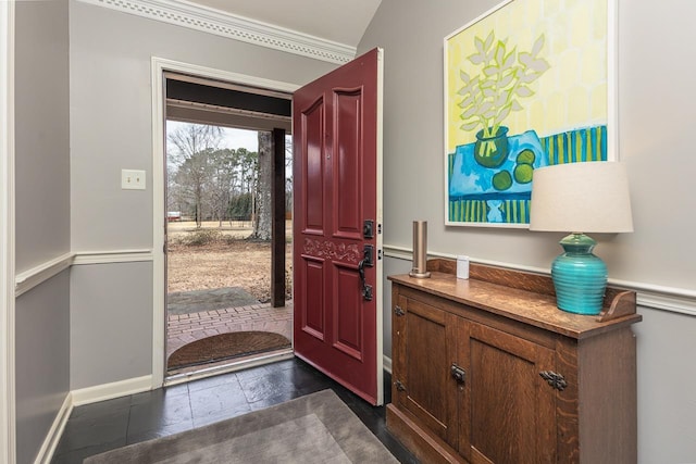 foyer entrance featuring lofted ceiling