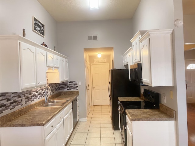 kitchen with dishwasher, white cabinetry, sink, backsplash, and black range with electric cooktop