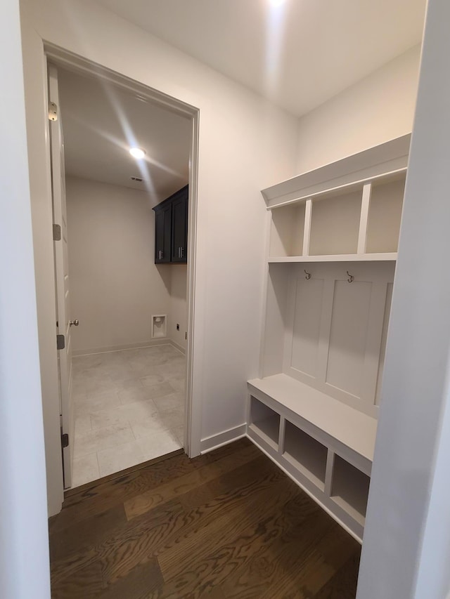 mudroom with dark hardwood / wood-style flooring