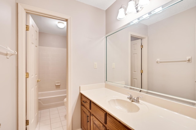 full bathroom featuring tile patterned flooring, vanity, toilet, and tub / shower combination